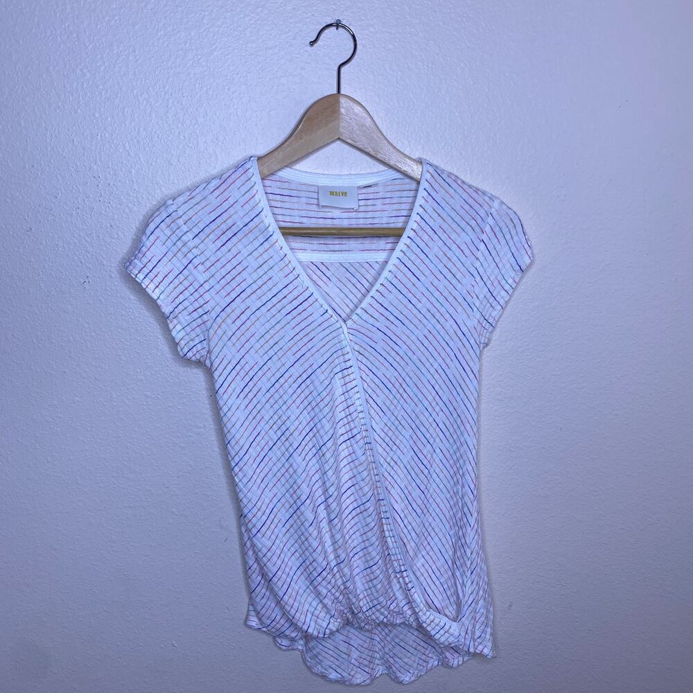 Anthropologie Maeve Rainbow Stripe Knit Wrap Top XS - Picture 2 of 11